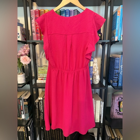 Monteau Fuchsia Bright Pink Tie Front Ruched Dress - Picture 6 of 6